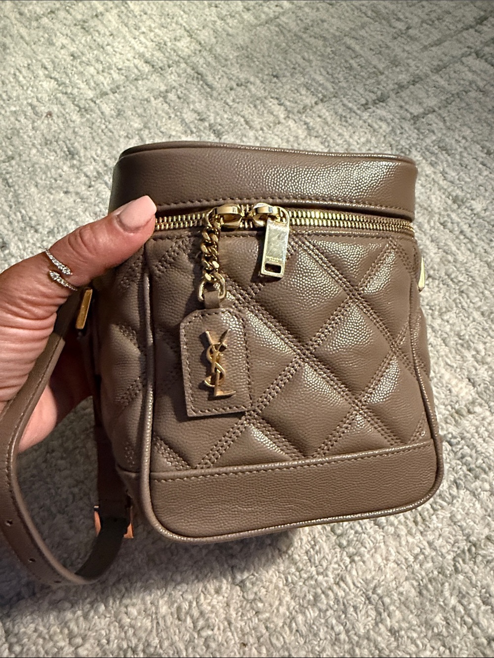 Saint Laurent Taupe Quilted Leather Mini Crossbody with Gold Hardware